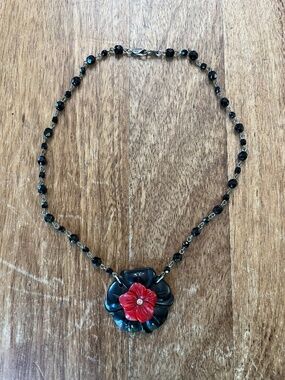 Classic Hardware Red and Black Rosary necklace